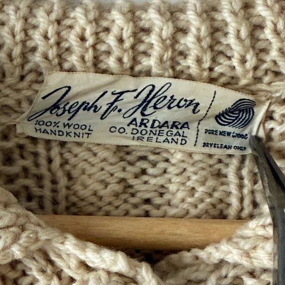 Vintage Irish Wool Fisherman Cardigan Joseph F. Heron Handknit Donegal Size Med - Picture 12 of 13